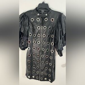TOV Los Angeles Black Faux Leather Grommet Dress Jacket Zips up Sz 38-S Evening